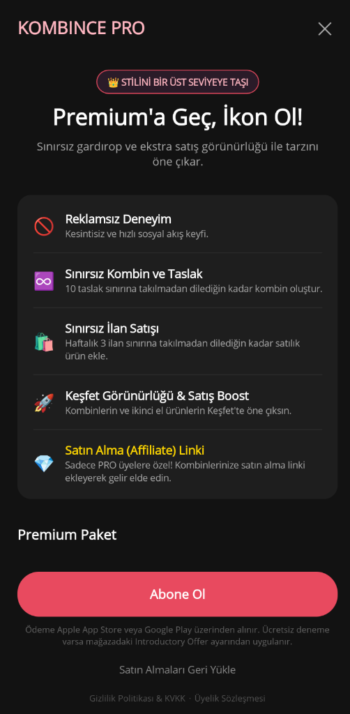 Kombince PRO ve Premium Özellikler